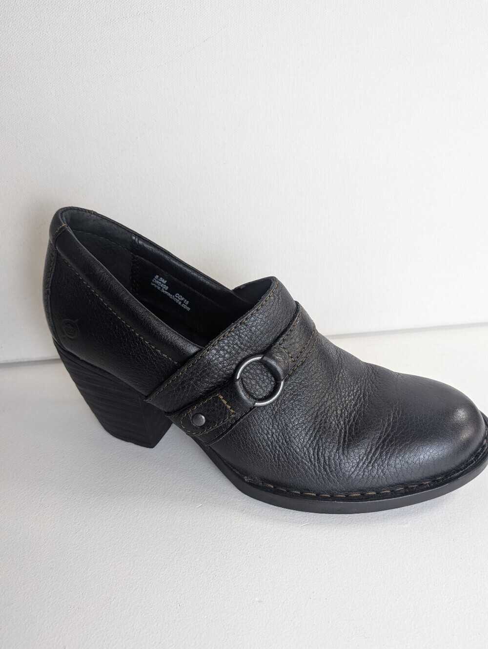 Born COMFORT Ankle Booties Black Leather Block Heel Slip On Straps Women Sz 8.5M